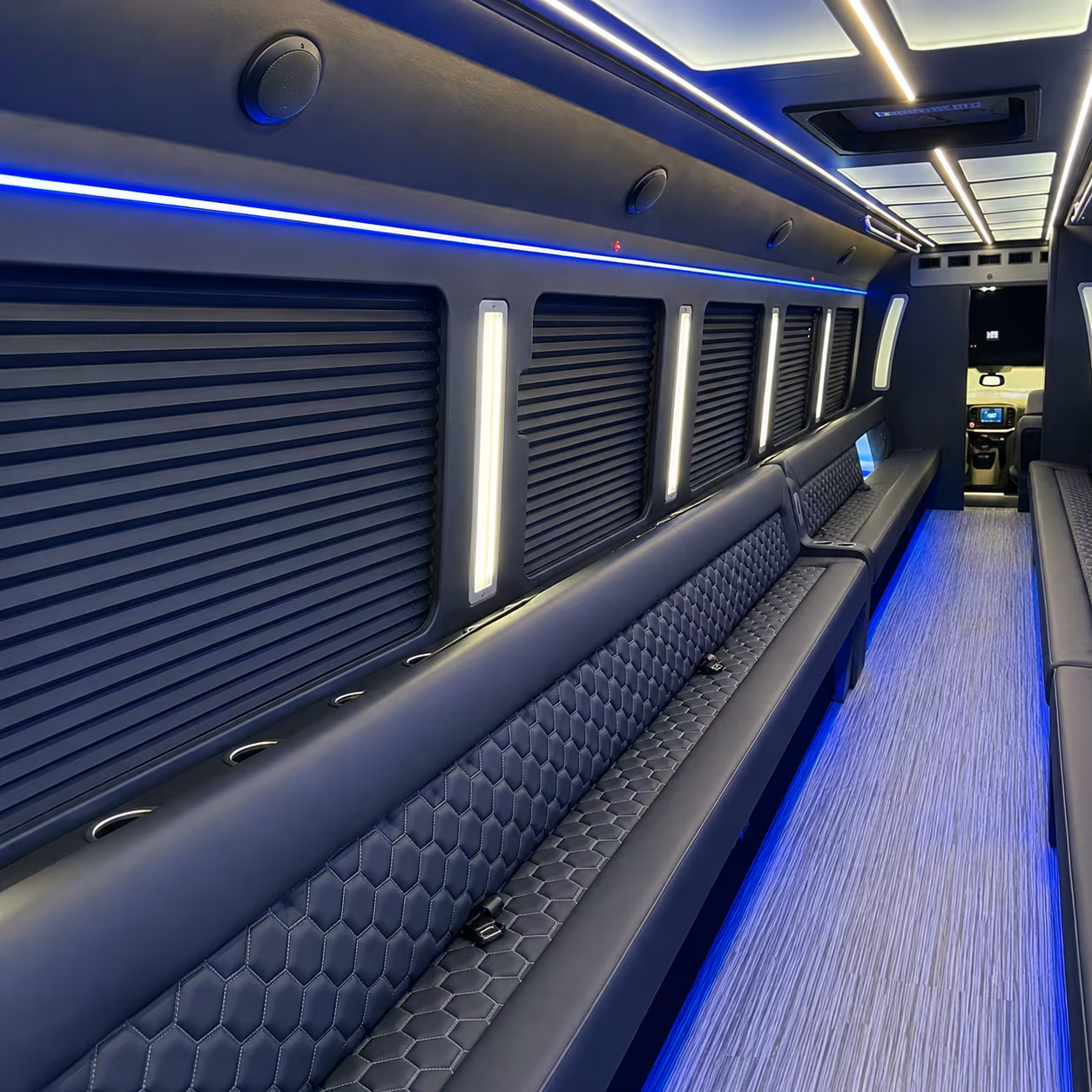 Passenger seating aboard a party bus rental serving Knoxville
